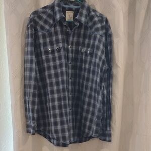 Rough Stock Panhandle Slim Diamond Snap Navy Plaid Men's Western Shirt XL